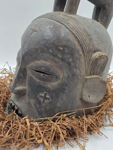 Authentic African Suku Tribal Helmet Mask Animal Totem – Congo Handcarved Wood