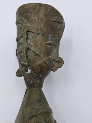 Vintage 1950's West African Bronze Ritual Staff Mother & Child Figural Sculpture