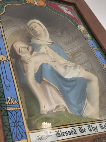 Large Antique C 1920 Catholic Sick Call Last Rites 3D Shadow Box W Accessories.