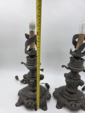 Rare Pair Antique Victorian Revival Boudoir Lamps Accurate Casting Co 12" Bronze