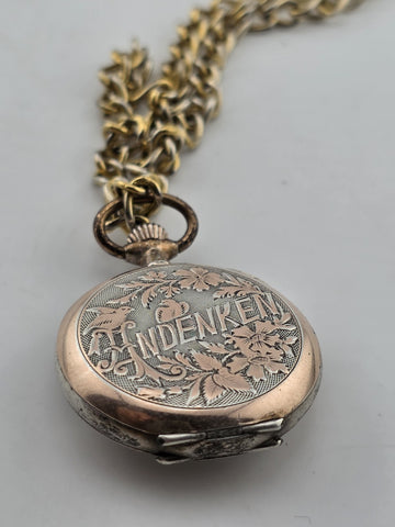 Antique 1890's Swiss Solid 800 Silver Pendant Pocket Watch Enamel Dial. Works.