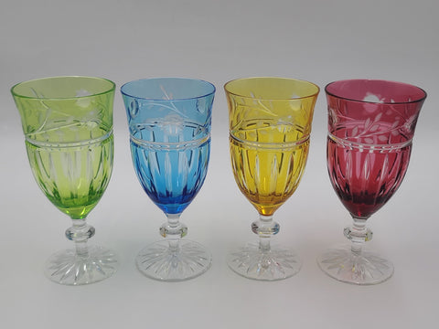Set Of 4 AJKA Crystal Cut to Clear Iced Tea Water Goblets Glasses Proinnseas.