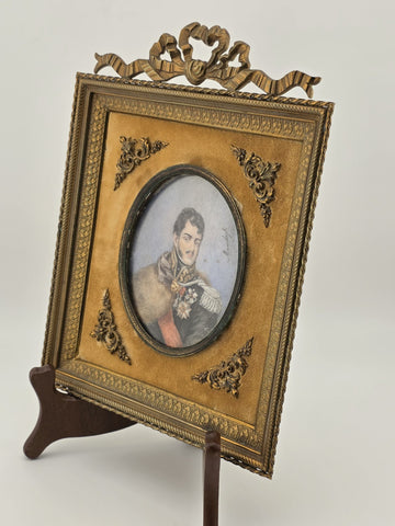 Rare Antique 19th C Miniature Portrait Prince Jozef Poniatowski Ormolu Frame