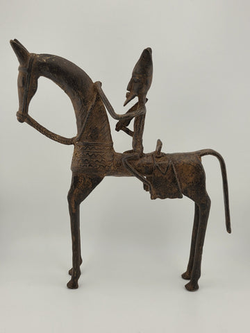 VTG 1940'S AUTHENTIC AFRICAN CAST BRONZE HORSE AND RIDER DOGON MALI WEST AFRICA