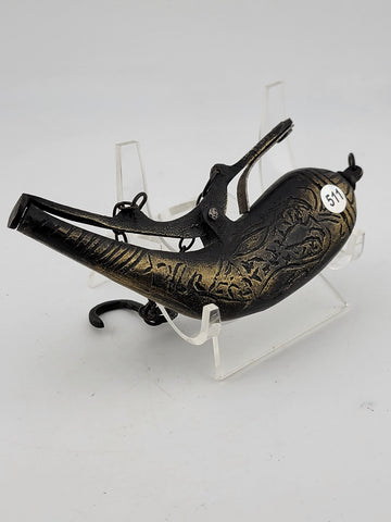 Rare Antique 18th C Ottoman Islamic Bronze Engraved Black Powder Gun Flask.