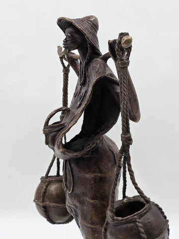Original Antique C 1940 Burkina Faso Large Heavy Bronze Water Carrier W Africa