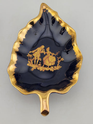 Set Of 3 Limoges Castel France Cobalt Blue 22 Karat Gold Pieces Courting Couple.