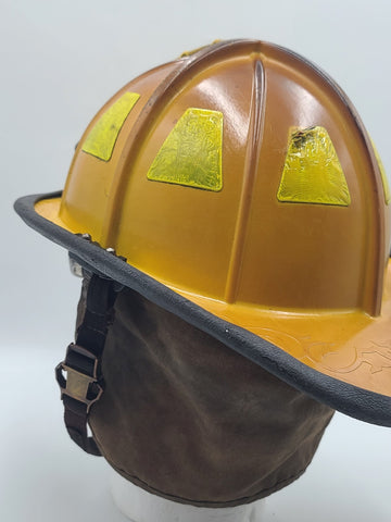 MSA Cairns 1044 2015 Yellow Firefighter Helmet Front Visor. Seen Fire Action.