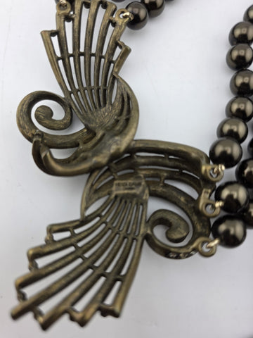 Rare Vintage Heidi Daus Statement Necklace & Bracelet, Chunky Black Faux Pearls