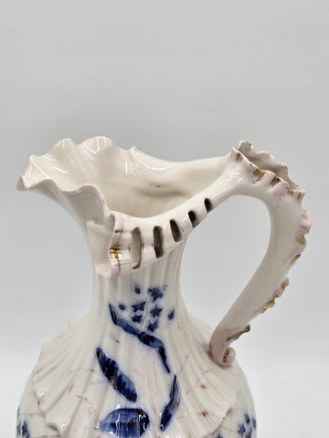 Antique 19th C Royal Worcester 1892 Porcelain Blue & Gold Floral Relief Pitcher
