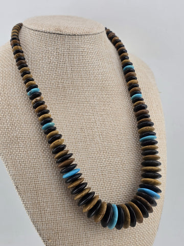 Jay King DTR Black Onyx, Tiger Eye and Turquoise Disc Sterling Necklace.