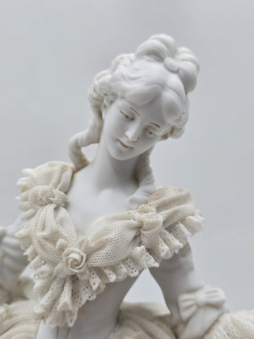 Large Jacqueline Porcelain Lace Figurine Victorian Lady Dresden Style Lace Dress