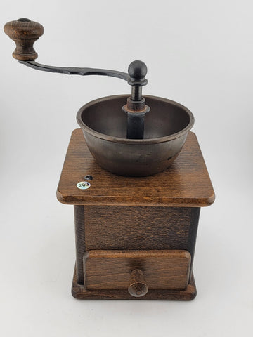 Rare DE Vintage European Manual Solid Wood Cast Iron Coffee Grinder With Drawer.