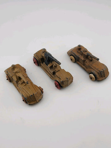 Rare Set Of 3 Antique 1930's Barclay Manoil Armored Cars & Anti-Tank Gun Cars.