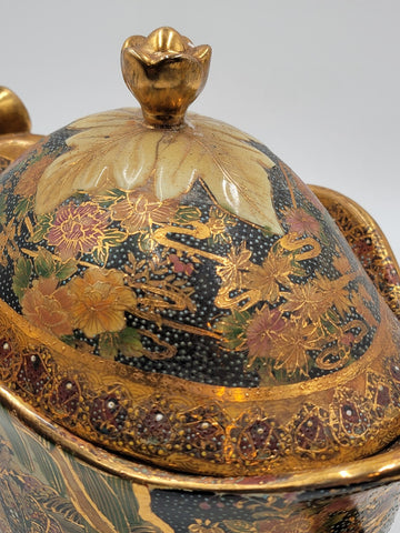 Vintage Satsuma Hand Painted Gold Gilded Bowl Urn Compote W Lid Fritz. Extra Lid