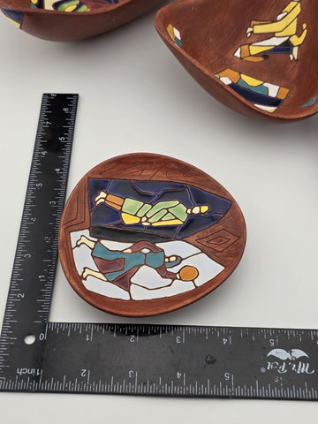 Vtg Keramos Hand Painted Art Pottery Bowl & Plates Lot 7 Mid Century Figurative
