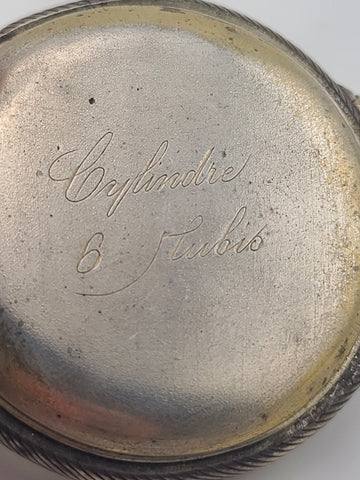 Antique French Silver Pocket Watch Cylindre 6 Rubis Running c1880. Missing Arms