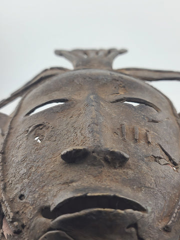 Antique Original Late 19th C. Edo (Benin) Style Cast Bronze Ritual Mask, Nigeria