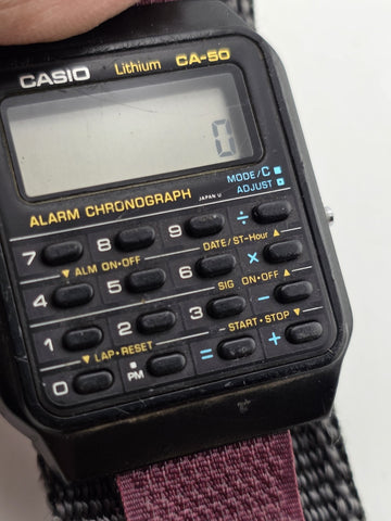 Vintage Casio CA-50 Digital Men's 8-Digit Calculator Dual Time Watch Japan Works