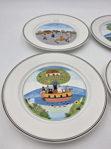 Villeroy & Boch  Naif Laplau 4 Salad Plates Christmas Village Noah Ark. 8 Inch