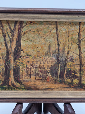 OOAK Original Samuel B. Pratt Autumn Reverie Signed Oil Painting Park Gate Scene