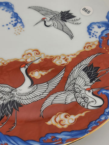 Set 4 Plates & 2 Lidded Jars Takahashi Japan Kutani Style Crane &Wave Porcelain