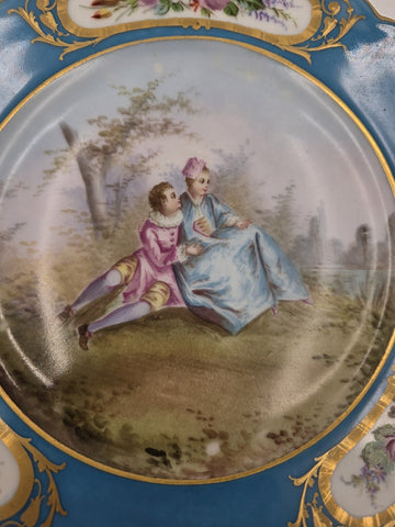 Stunning Rare 1844 Sevres Chateau des Tuilleries Plate Courting Couple Gold Tone