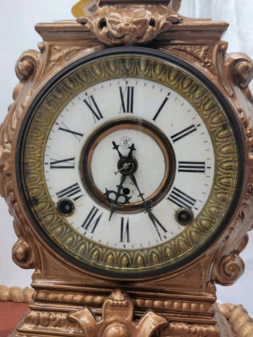 Antique 19th c. F Kroeber Clock Co New York Figural Mantle Clock W Drawer. Works