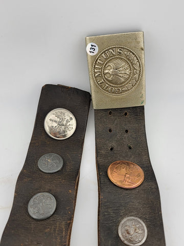 Antique Original WWI Imperial German "Hate Belt" with Buttons & Buckle. 34 inch