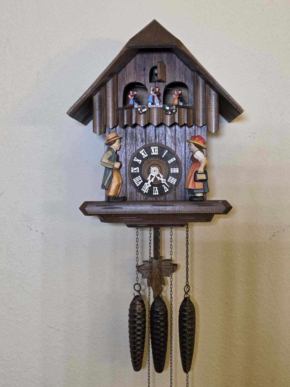 Vtg German Cuckoo Clock Regula 25 Thorens Edelweiss Music Dancing Figures. Read.