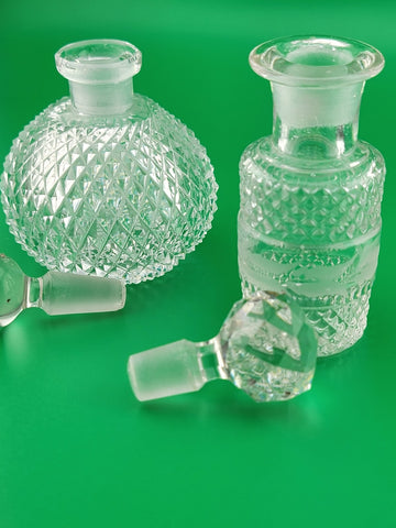 Antique Set Of 2 Cut Glass Perfume Bottle W Stoppers. Made In Czechoslovakia