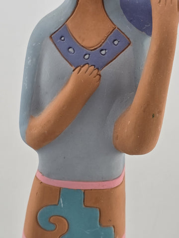 Vintage Handmade Painted Clay Indeginous Pottery Woman Holding Pot 15" High
