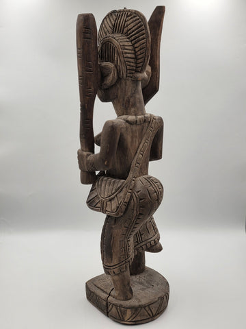 Rare Antique XL 26 In Yoruba African Wood Pregnant Lady Tribal Sculpture Nigeria