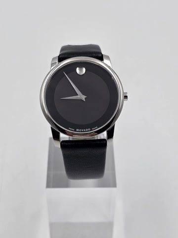 Movado Museum Classic 40mm Swiss Quartz Black Dial Sapphire Crystal Watch. Works