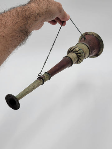 Rare 19th C Antique OOK Tibetan Buddhist Monastery Copper DungChen Instrument.