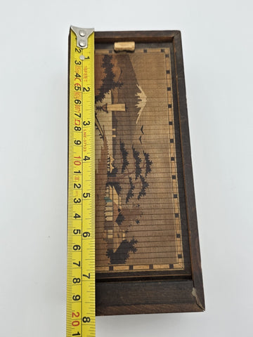 Vintage Japan Traditional Sliding Lid Box Rolltop Trinket Rectangular Wooden Box