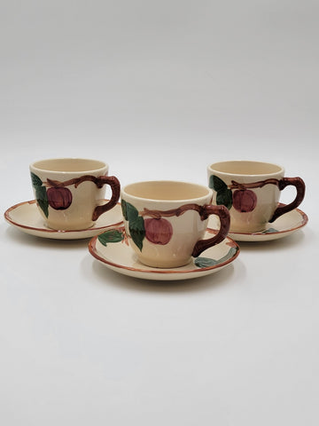Vintage Set Of 3 Franciscan Earthenware Apple Cup and Saucer 1940-1947