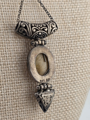 South America Artisan 925 Sterling Silver Jasper Citrine Hinged Pendant Necklace