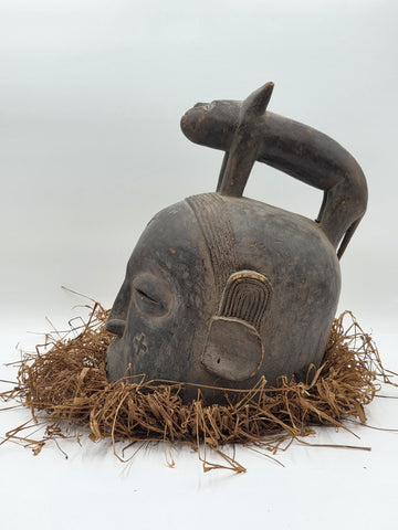 Authentic African Suku Tribal Helmet Mask Animal Totem – Congo Handcarved Wood