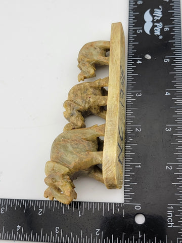 HAND CARVED GREEN JADITE  3 ELEPHANTS MINIATURE SCULPTURE 2 In X 5 In