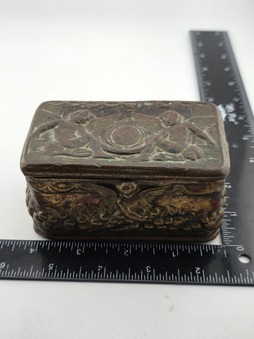 Antique Victorian Cherub Dresser Box – Composition Plaster Faux Bronze c1900