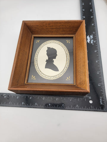 Rare Antique 1920 Portrait Silhouette Of An Old Lady In A Deep Wooden Frame.