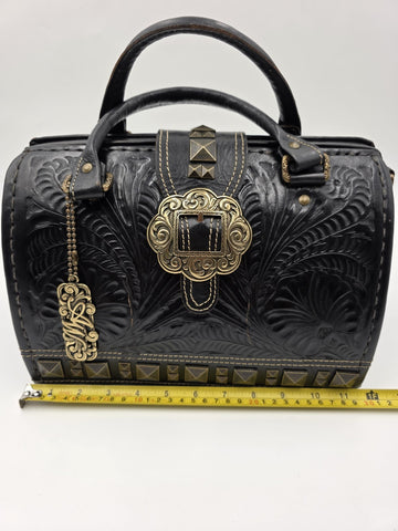 American West Brown Tooled Structured Leather Doctor Style Satchel Shoulder Bag