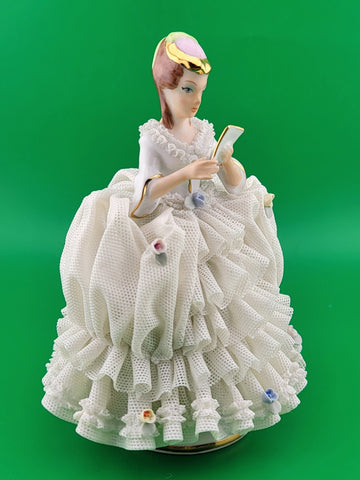 Antique German Dresden Handcrafted Porcelain Lady Figurines by Reine Handarbeit.