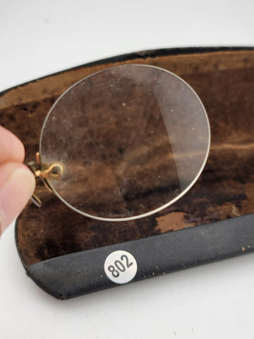 Early Pince Nez Pinch Nose Shell Frame Lens Spectacles w/Case No Frame