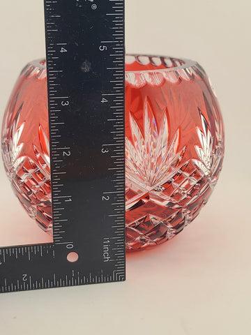 Rare AJKA ODESSA CAROLINE Red cased cut to clear Hungarian crystal rose bowl