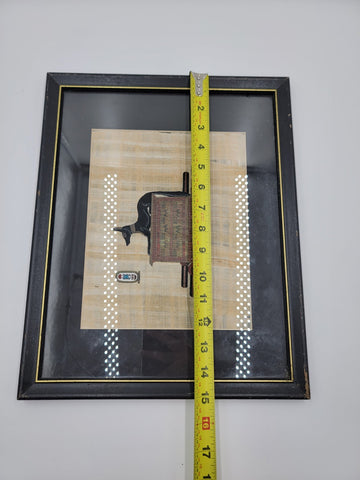 Vintage Anubis Papyrus Hand Painted Egyptian Art framed Made in Egypt W COA.