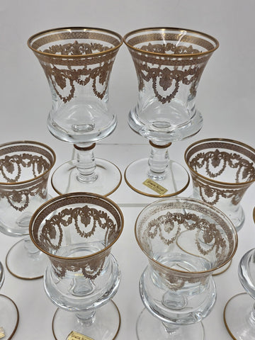 Set Of 8 Neiman Marcus Arte Italica Medici 24K Gold Glasses Goblets. 6.8 In Tall