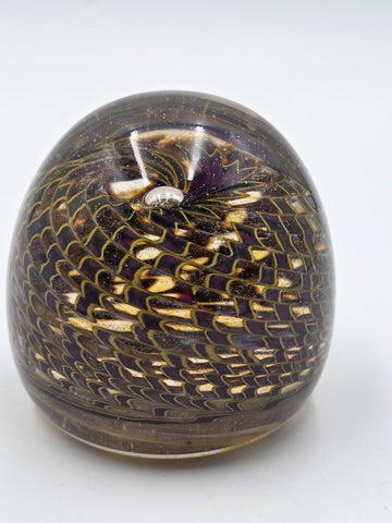 Signed Nichols Studio Art Glass Paperweight Purple Gold Vortex Swirl 4" WCU