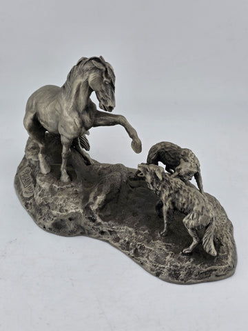 Polland Franklin Mint Pewter Horse Mare Wolves Coyotes Wildlife Animals Figurine